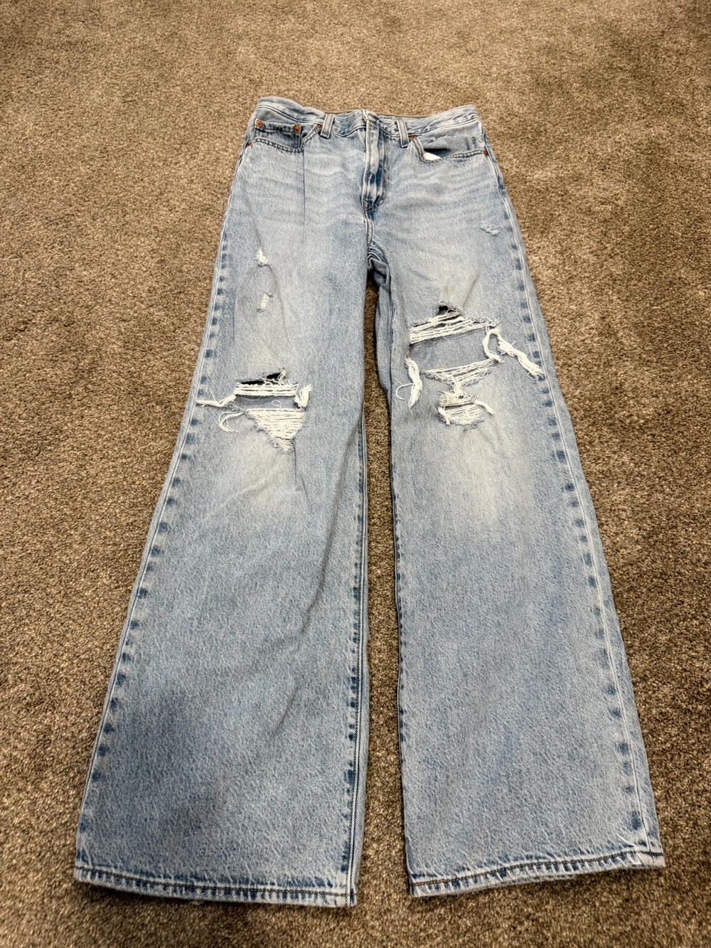 GT-0155 Levi’s Ribcage Wide Leg Jeans 28 Light Wash Distressed High Rise
